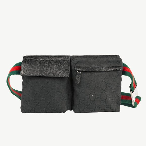 Gucci Black GG Canvas Leather-Trim Belt Bag - Picture 1 of 13